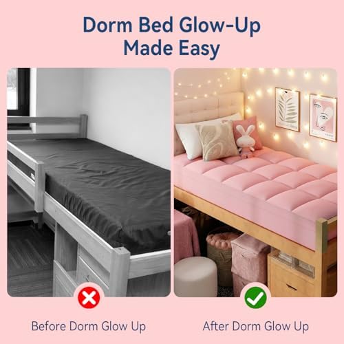 ELEMUSE Pink Twin XL Mattress Topper for College Dorm, Plush Pillow top