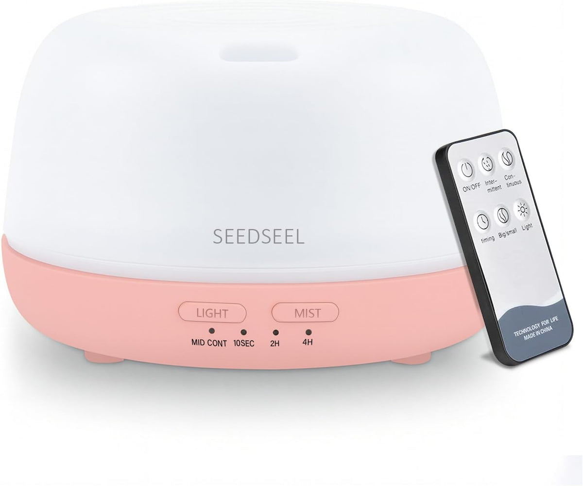 SEEDSEEL 300ML Essential Oil Diffuser with 7-Color LED Lights and Remote Control, Modern Minimalist Design, High-Efficiency Ultrasonic Mist Aromatherapy Diffuser for Home