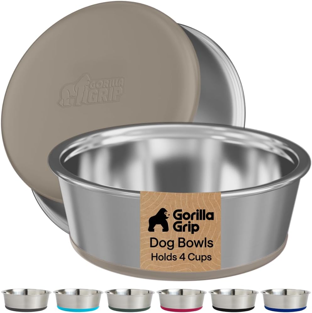GORILLA GRIP Dog Bowls, Food Grade Stainless Steel, Set of 2, 2 Cup, Black | 304 Stainless Steel Pet Feeding Bowls Hold 16 fl oz Each, Dishwasher Safe, Rust Resistant, BPA Free Rubber Base