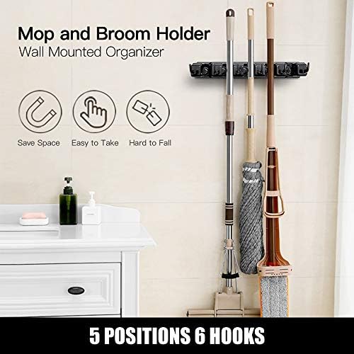 IMILLET 2 Pack Mop and Broom Holder, Wall Mount Organizer Storage Tool Rack