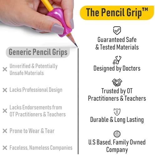 The Pencil Grip Original Pencil Grippers 6 Pcs, Improves Kids Handwriting, Ergonomic Pen Holder for Righties & Lefties, Ideal for Kids, Toddlers, Adults, Writing Tool with Finger Cushion
