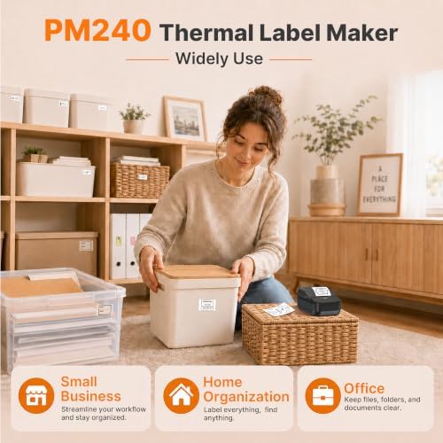 PM240 Label Maker Machine with 3 Tapes, Label Printer Black, Set 1