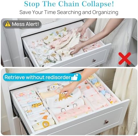 Vtopmart Drawer Dividers for Clothes 8 Pack, Adjustable 4" High Expandable from 11.3"-17" Dresser Drawer Organizer, Plastic Drawers Separators for Dresser, Baby Clothes, Kitchen and Office Storage