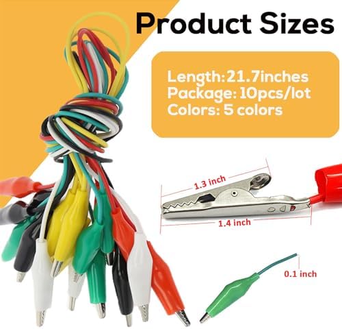 10PCS Premium Alligator Clips Electrical, 5 Colors Test Leads with Testing Probes, Crocodile Jumper Wires Cable with Alligator Clips for Electrical Testing, Circuit Connection, Electronic Experiments