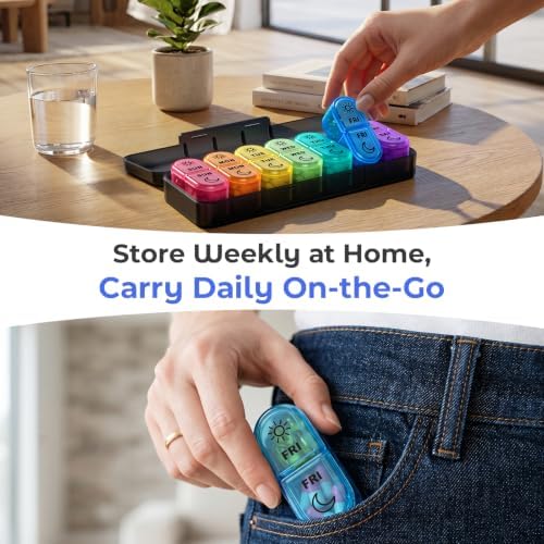 Odaro Weekly AM PM Pill Organizer 2 Times a Day, Removable Trays, Black