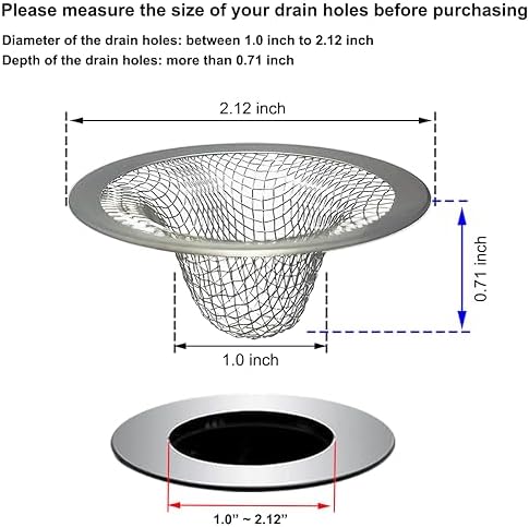 1.0" Small Drain Strainer, Sink Drain Hair Catcher, Bathroom Sink Drain Strainer, 2PCS Drain Mesh Baskets for Laundry, Mop Pool, Utility, Slop, RV Sink, Stainless Steel Drain Filter