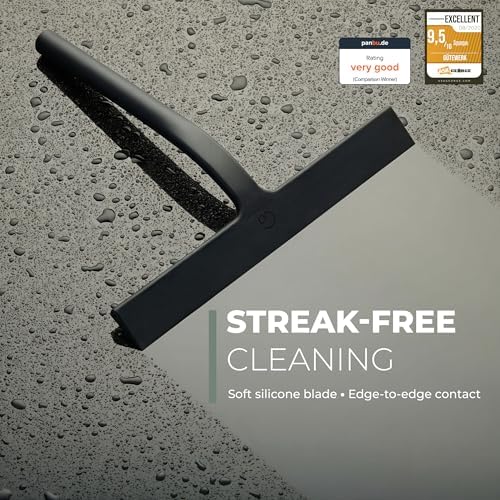 GÜTEWERK Silicone Shower Squeegee with 3-in-1 No-Drill Mount, Black, 9''