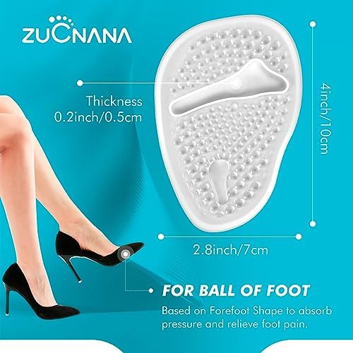 ZUCNANA Ball of Foot Cushions, Gel Shoe Inserts Heel Inserts Women 2 Pairs