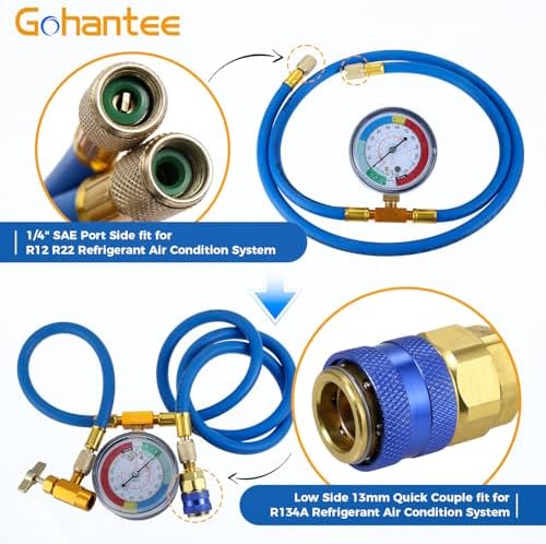 R134a Recharge Hose with Gauge, 51'' AC Refrigerant Recharging Hose Kit