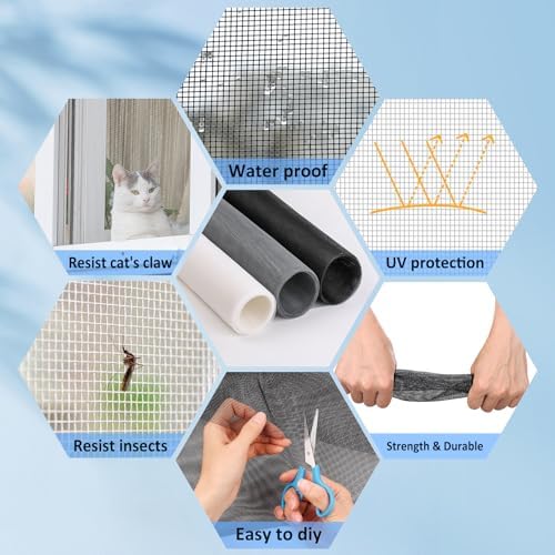 48"x102" Window Screen Mesh, Fiberglass Window Screen, Screen Door Mesh, Windows Screens and Screen Door Replacement, Patio Screen Mesh- Black