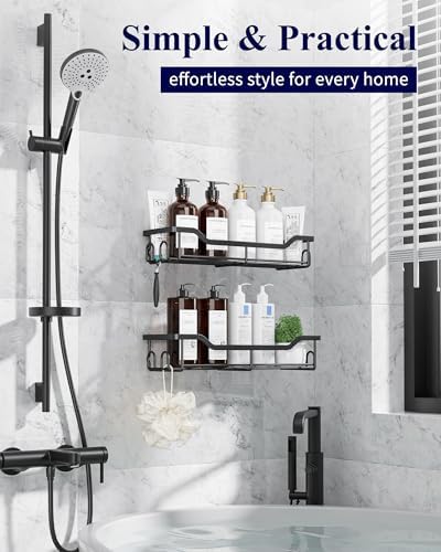 Kitsure Shower Caddy, Adhesive Shower Organizer, Large, Black
