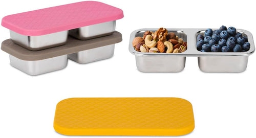 SUMERX 3 Pack Stainless Steel Snack Containers - 2 Compartment