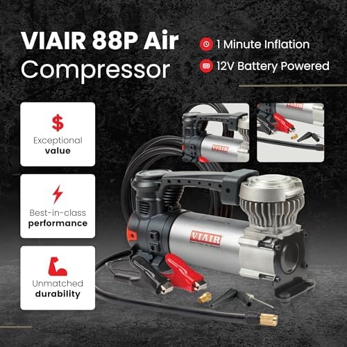 VIAIR 88P - 00088 Portable Compressor Kit with Alligator Clamps, Tire Inflator, Tire Air Pump, 12V, 120 PSI, for Up to 33 Inch Tires