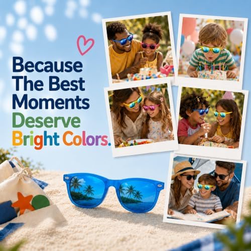 18 Pack Kids Sunglasses Bulk Party Favors, Neon Sunglasses with UV400 Protection for Kids Age 3-8,Great Gift for Birthday ，Graduation Party Supplies Party, Beach, Pool，Boys Girls Goody Bag Stuffers