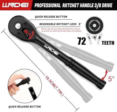 LLNDEI 3/8" Drive Impact Socket Set 95Pcs SAE/Metric