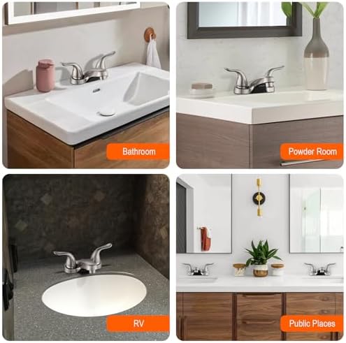 Bathroom Sink Faucets 2/3 Hole,Brushed Nickel Dual Handles 4 inch Plastic Plating Over Bathroom Faucet with Pop-up Drain and 2 Supply Hoses for Apartment Rvs Sink Vanity