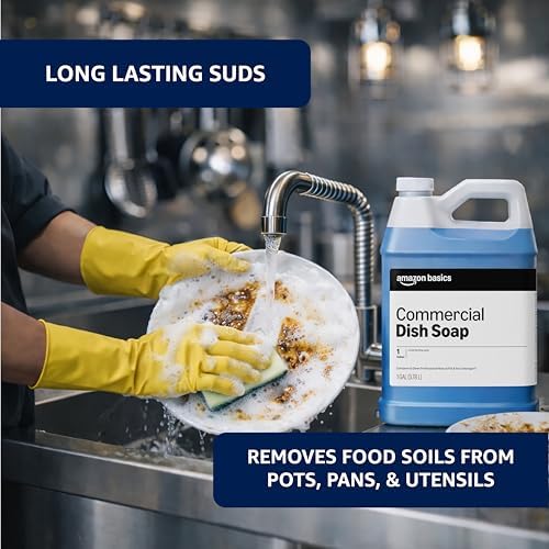 Amazon Basics Commercial Liquid Dish Soap, Long-Lasting Suds, Concentrated Formula, 1 Gallon, Pack of 2