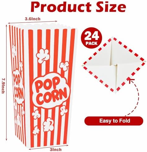Homrelaxy 24 Pcs Popcorn Boxes for Party, Paper Popcorn Containers Buckets