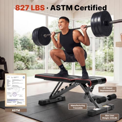 YOLEO Adjustable Weight Bench, ASTM-Certified 827LBS