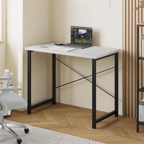 Sweetcrispy 32-Inch Small Computer Desk for Bedroom, Modern White