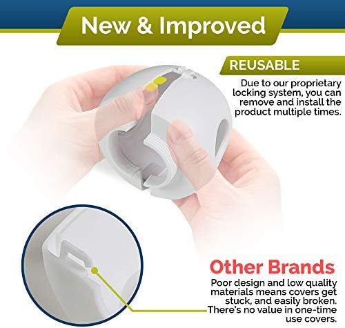 Door Knob Safety Cover for Kids (6 Pack) Hard-to-Remove Dual-Lock Door Handle Covers for Kids - Reusable Baby Proof Door Knob Locks - Installs Easily, No Tools Needed (White)