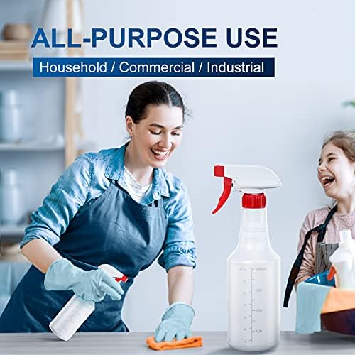 Veco Spray Bottle (5 Pack,16 Oz) with Measurements and Adjustable Nozzle(Mist & Stream Mode), HDPE Plastic Spray Bottles for Cleaning Solution, Household/Commercial/Industrial Use, No Leak and Clog