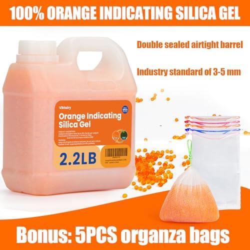 2.2 LBS Orange Silica Gel Desiccant Beads, Reusable & Color Indicating