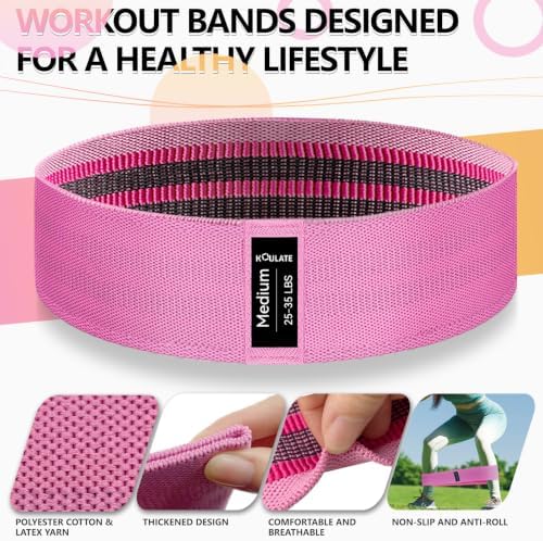 Exercise Bands, 3 Levels Fabric Resistance Bands for Working Out, Workout Bands Resistance for Women & Men, Multi-Colored Fabric Booty Bands for Leg Strength Training, Rehab, Yoga