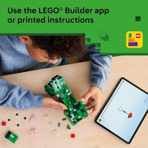 LEGO Minecraft The Creeper Kids Building Toy - Minecraft Toy for Boys & Girls, Ages 10+ - Room Decor for Gamers w/ 1st Version Creeper Minifigure - Gift for Birthdays - 21276