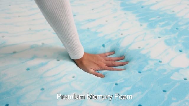 PERLECARE 3 Inch Queen Memory Foam Mattress Topper, Cooling Gel Infused Mattress Pad, Ventilated Bed Topper for Pressure Relief, Made with CertiPUR-US® Certified Foam, Blue