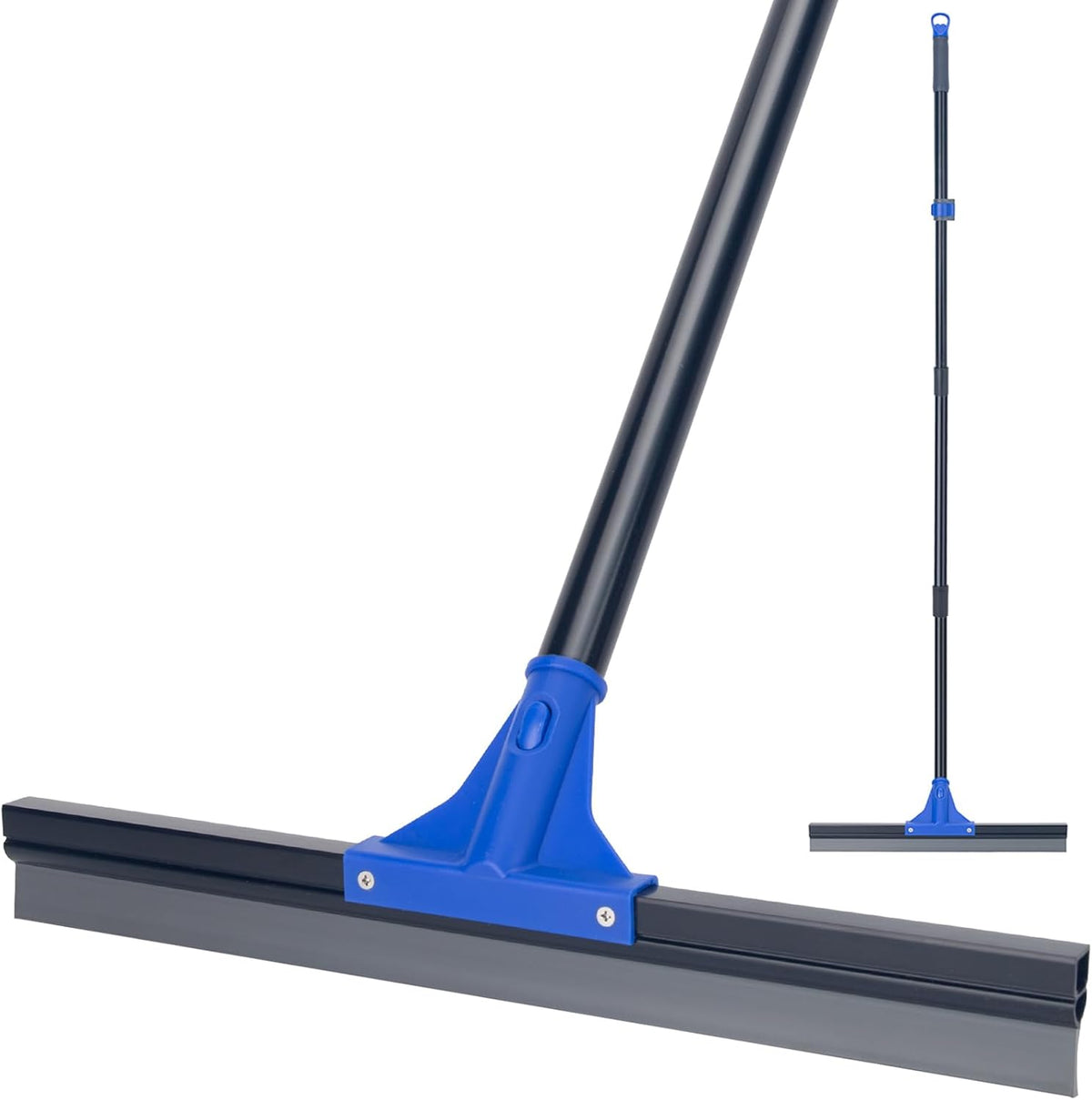 Squeegee Broom for Floor, 18'' Heavy Duty Rubber Wiper with 60'' Long Handle for Bathroom Tile, Garage Concrete, Deck Cleaning