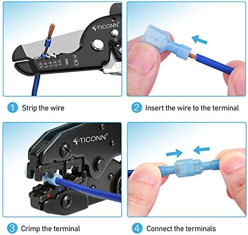TICONN 100 Pcs Nylon Spade Connector Kit, Insulated Crimp Wire Connectors