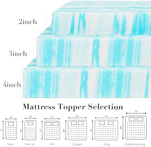 DUMOS Memory Foam Mattress Topper Queen, 2 Inch Thick Gel Infused Bed Toppers for Queen Size Bed, Soft Mattress Pads for Sleeper Sofa, RV, Camper, CertiPUR-US Certified, Blue