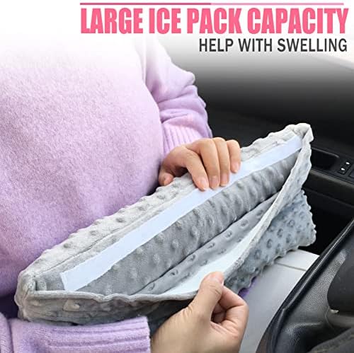 Hysterectomy Seatbelt Pillow Post Abdominal Surgery Myomectomy Pillows with Pocket for Ice/Hot Packs Breast Reduction Belly Incision Tummy Tuck C-Section Recovery Patients Gifts Minky Dot Light Gray