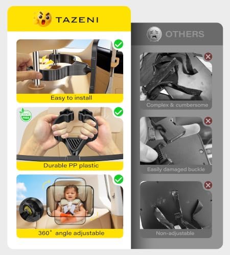 TAZENI Car Mirror for Baby for Rear-Facing Car Seat, Ultra Stable Hook Clip