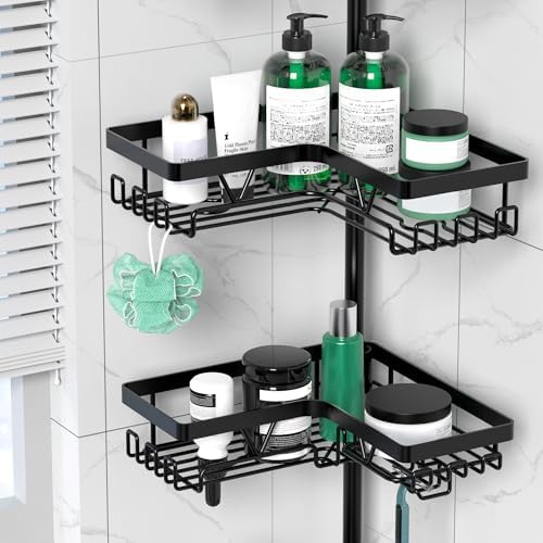 DAOYA Corner Shower Caddy Tension Pole 4 Tier Shower Caddy Organizer Black