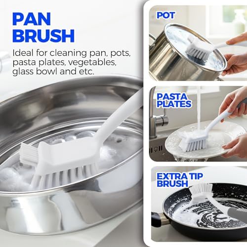 Holikme 6 Pack Dish Brush Set with Bottle Brush, Dish Scrub Brush,Gray