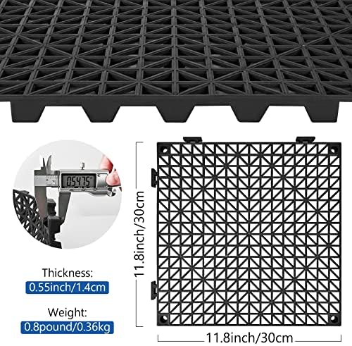 ToLanbbt Modular Interlocking Cushion 12P 11.8" x 11.8" Interlocking Rubber Floor Drain Holes Non-Slip Splicing Drainage Mats for Deck, Shower, Kitchen, Drain Pool, Sauna Bath, Indoor Outdoor (Black)