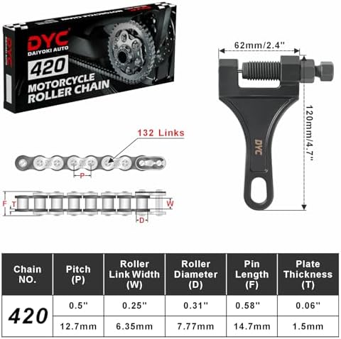 DYC 420 Chain 132 Links with 5 Master Links and Chain Breaker Tool