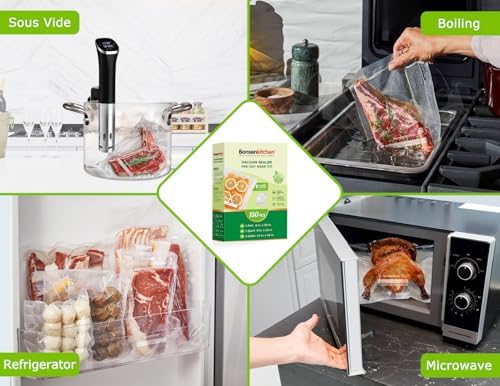 Bonsenkitchen Vacuum Sealer Bags, 150 Count, BPA Free, Food Storage