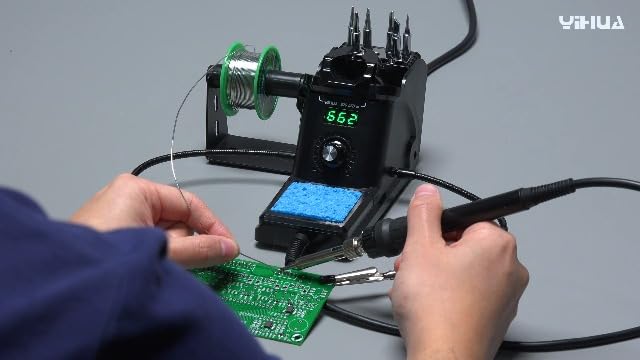 YIHUA 926 III 60W Digital Display Soldering Iron Station Kit w 2 Helping Hands, 6 Extra Iron Tips, Lead-Free Solder, Solder Sucker, S/S Tweezers, °C/ºF Conversion, Auto Sleep & Calibration Support