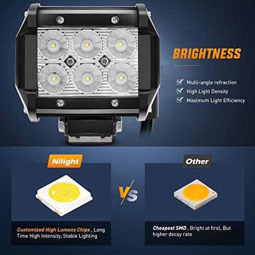 Nilight Led Pods 2Pcs 18W 1260LM Flood Off Road Lights Super Bright Driving Work Fog Lamps for Trucks Pickup Golf Cart SUV ATV UTV 4x4 Van Camper Boat