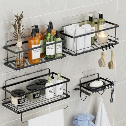 2 Pack Shower Caddy Adhesive Replacement, Waterproof Strong Adhesive Hooks Strips, No Drilling, for Shower Shelf Bathroom Storage Shelves Soap Holder Kitchen Racks