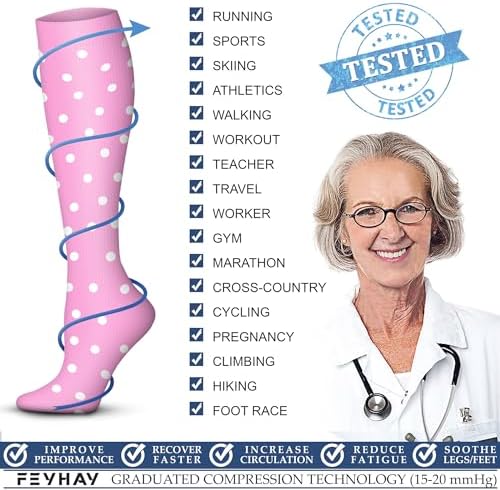 FEYHAY Copper Compression Socks (3 Pairs) 15-20 mmHg Circulation is Best Athletic & Daily for Men & Women, Running, Climbing