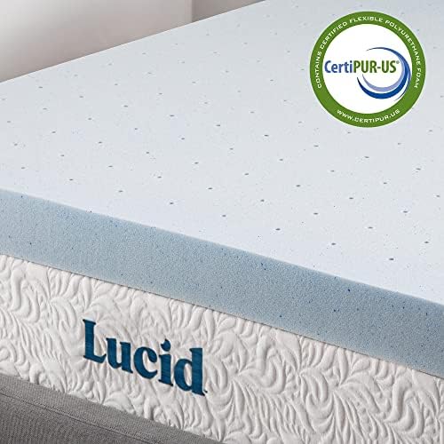 Lucid 4 Inch Memory Foam Mattress Topper, Twin XL Size – Cooling Gel Bed Topper – Preassure-Relieving Ultra Plush Feel – Ventilated Breathable Design – CertiPur Certified - Dorm Room Essentials