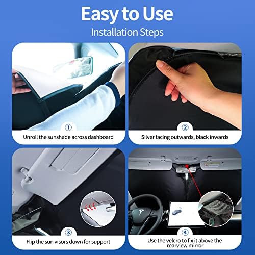 Upgraded Sunshade, Improved UV Protection Fabric, Foldable Front Sun Shade, Custom Accessories for Tesla Model 3/Y/Y Juniper 2016 to 2026