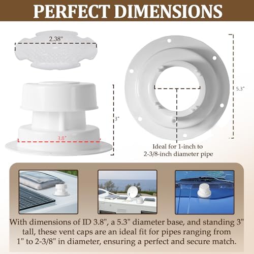 (2 Pack, White RV Roof Vent Cover Kits with Putty Tape and Screws