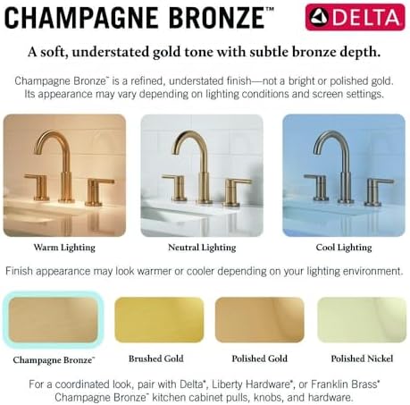 Delta Nicoli Brushed Gold Faucet 3 Hole, 8 Inch Widespread Bathroom Sink Faucet for Vanity, Push-Pop Drain Assembly, Champagne Bronze 35749LF-CZ