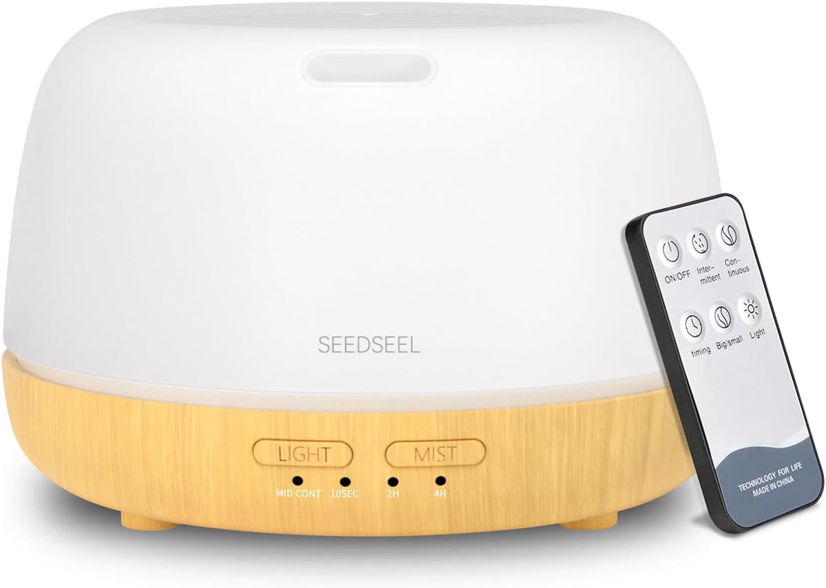 SEEDSEEL 300ML Essential Oil Diffuser with 7-Color LED Lights and Remote Control, Modern Minimalist Design, High-Efficiency Ultrasonic Mist Aromatherapy Diffuser for Home