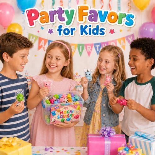 120 Pack Mochi Squishy Toys, Kawaii Mini Squishies Bulk Party Favors for Kids 8-12, Sensory Fidget Toys, Classroom Treasure Box Prizes, Goodie Bag Stuffers, Birthday Gifts